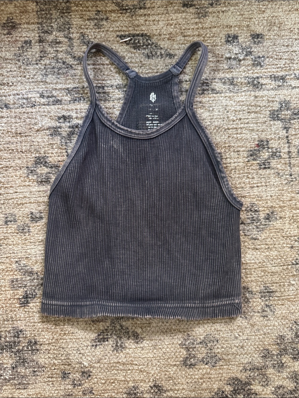 Free people- Ribbed Racerback Crop Tank Top - Charcoal - Picture 1 of 4